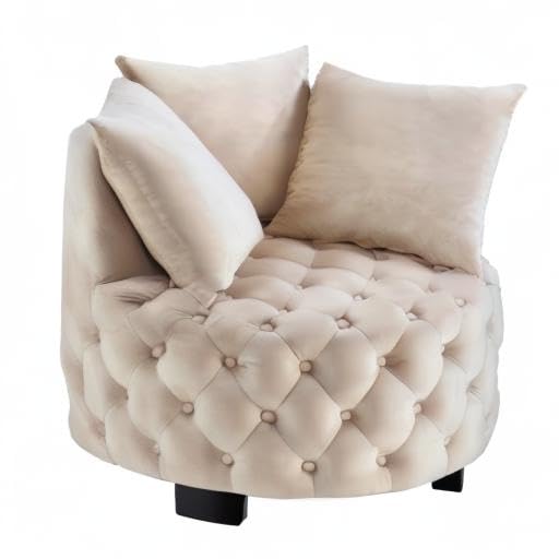 24KF Contemporary Upholstered Tufted Leisure Chair Accent Chair, Sofa Lounge Club Round Chair for Living Room Hotel with 3 Pillows 7022-Champagne