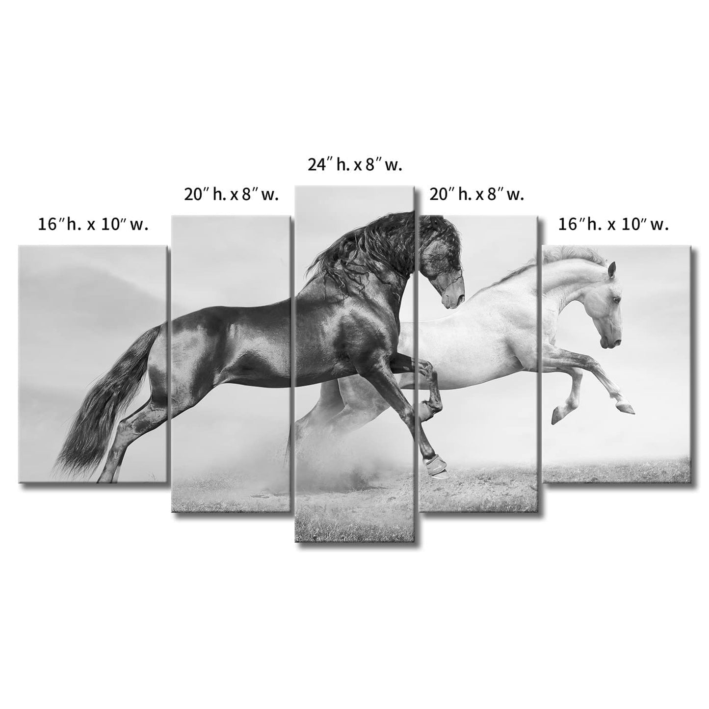 5 Panel Wall Art Black And White Horses Running On Grassland In Summer Painting The Picture Print On Canvas Animal Pictures For Home Decor Decoration Gift Piece Stretched By Wooden Frame Ready To Hang